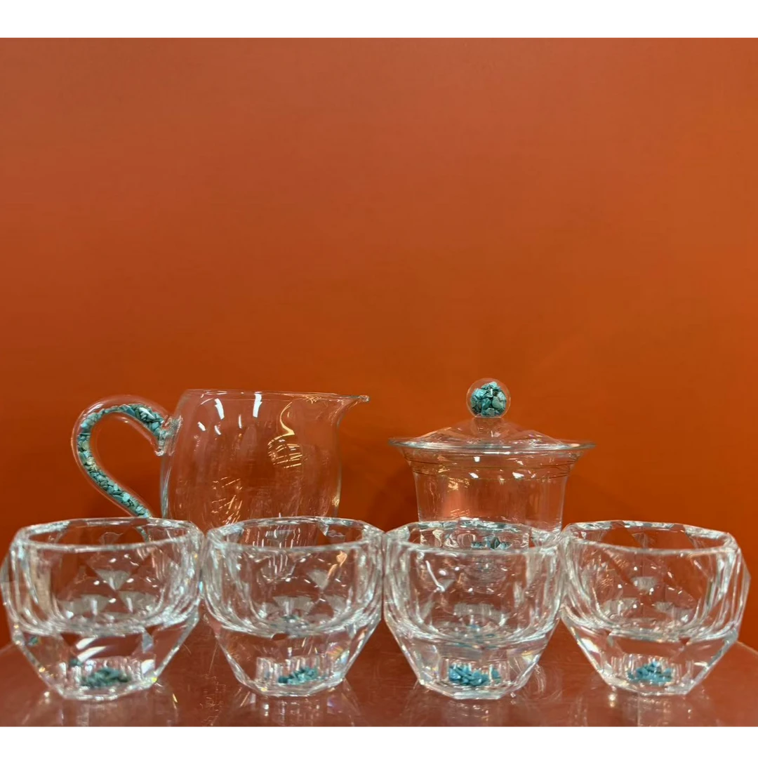 水晶复古茶具套装盖碗+公道+4杯
