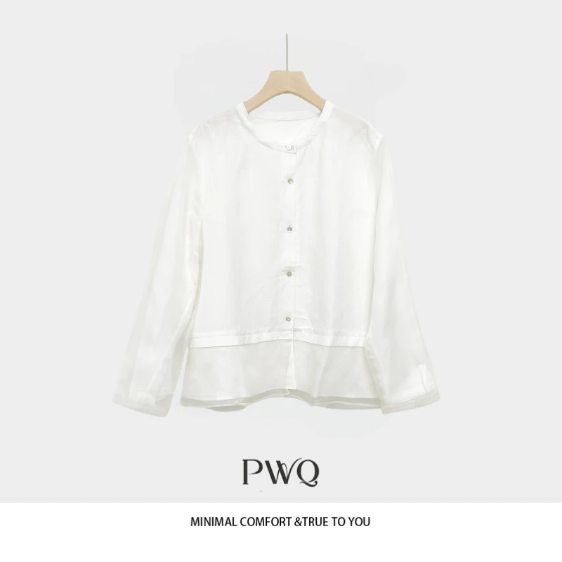 衬衫外套亚-麻圆领单排扣纯色舒适纯欲慵懒风女装JM-2562430-XC