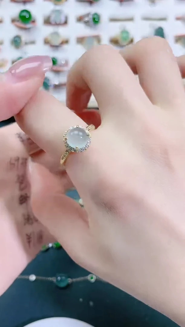 翡翠戒指银S925镶嵌天然翡翠