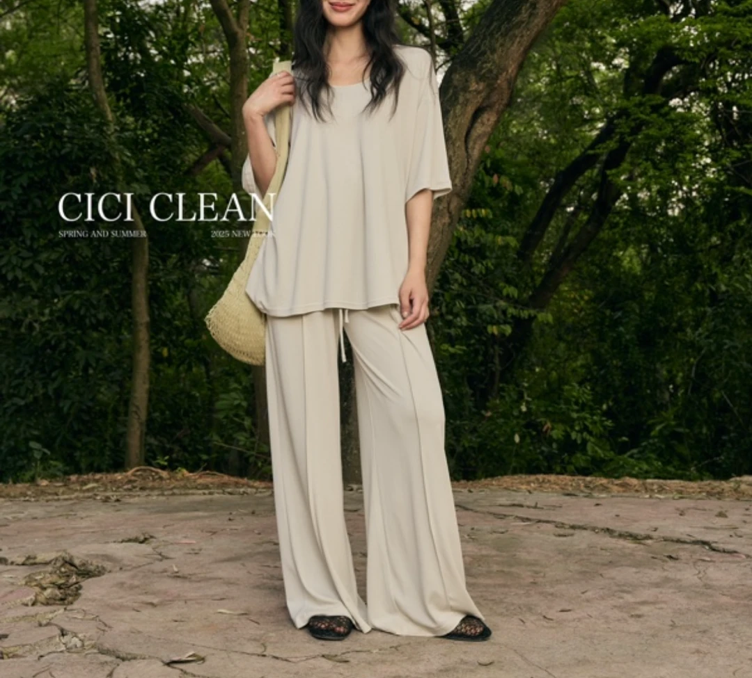 CiCi CLEAN极简铜氨丝上衣+裤子套装裤 6062（福福）