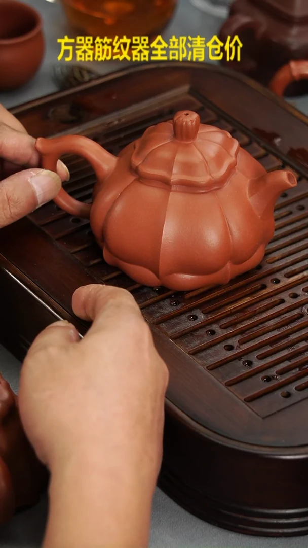 茶壶紫砂宜兴紫砂朱泥筋纹宝菱