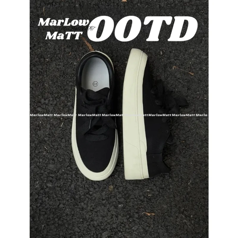 MarlowMatt美式高街简约厚底拼接低帮板鞋系带顶男穿搭增高潮鞋子