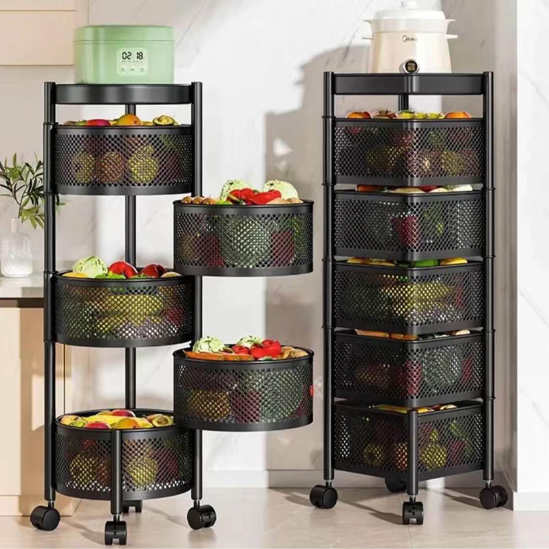 88可旋转厨房蔬菜置物收纳架落地多层居家好物碳钢