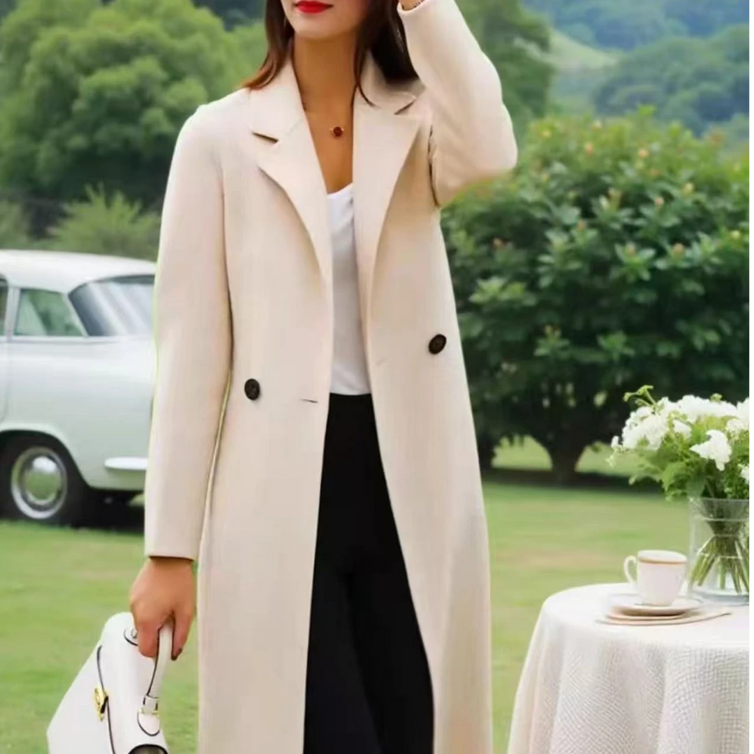 397#韩系宽松显瘦高级感双面呢大衣秋冬保暖百搭毛呢外套