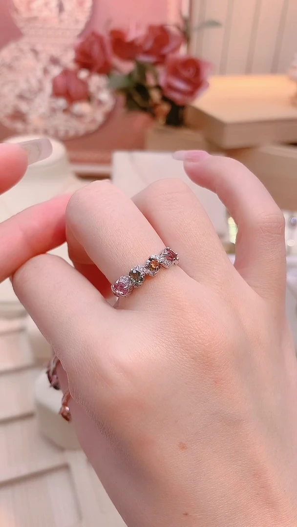 银S925镶嵌戒指碧玺彩/排戒