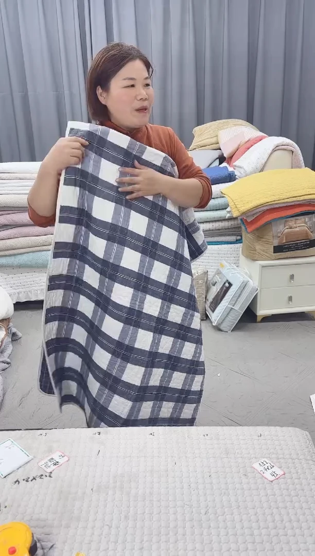 棉1.5*2.0蓝白格子纯棉