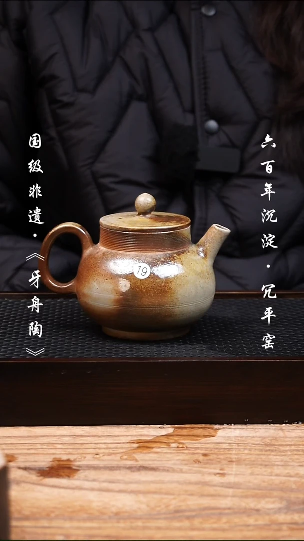 牙舟陶冗平窑柴烧原矿平盖壶19
