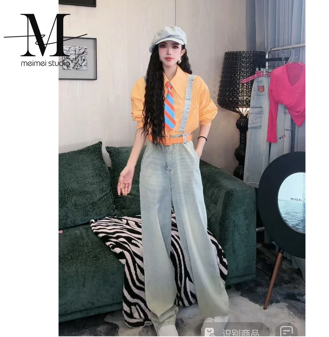 MEIMEI STUDIO【随性】显瘦直筒宽松时尚背带牛仔裤686-30272010