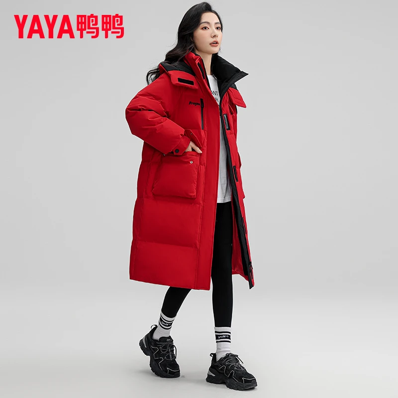 鸭鸭正品羽绒服连帽中长款加厚保暖冬季休闲女士过膝时尚宽松外套