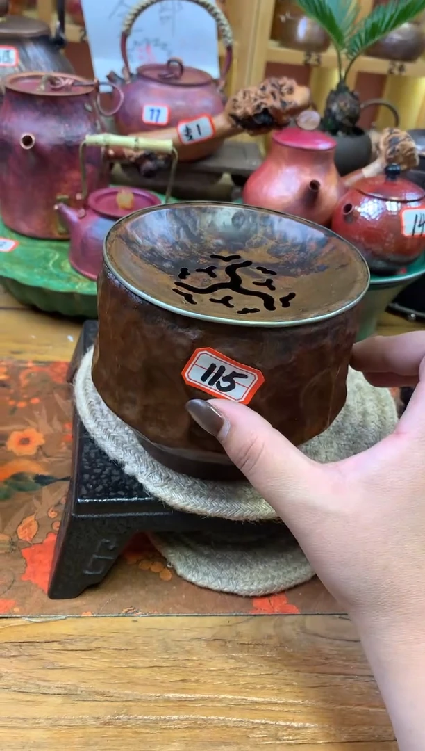 紫铜复古银边壶承