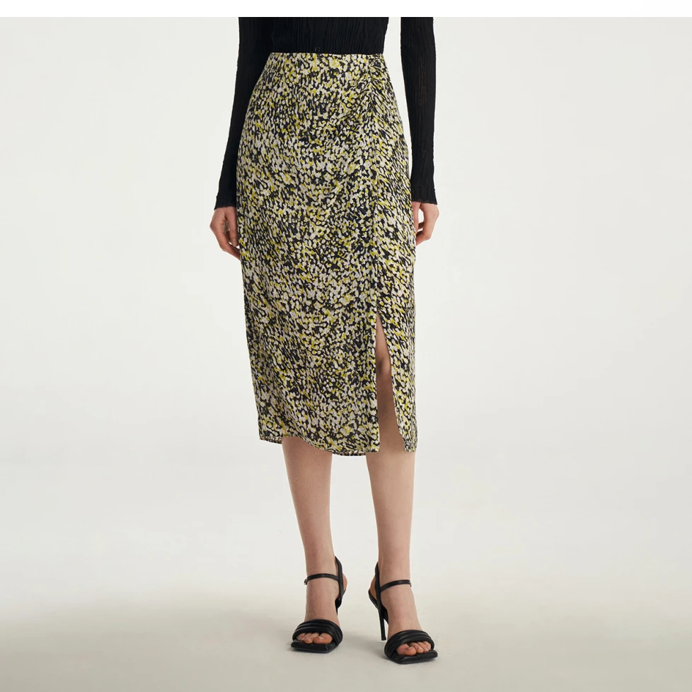 FALEMIG-萝家错视艺术印花中长款波嬉压褶半裙女Q04900