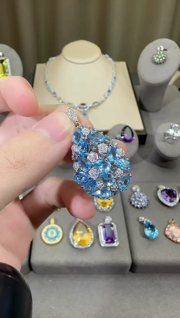 颈饰银S925镶嵌托帕石5*7mm吊坠水滴款