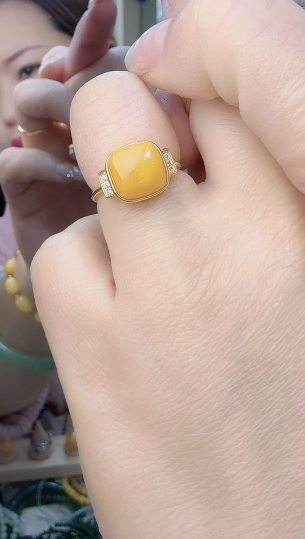 银S925镀金镶嵌蜜蜡戒指（拍2单发货）