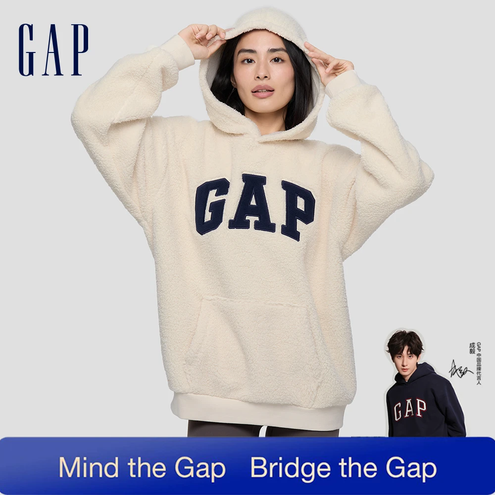 【成毅代言】Gap男女装春季撞色仿羊羔绒宽松连帽卫衣上衣786506
