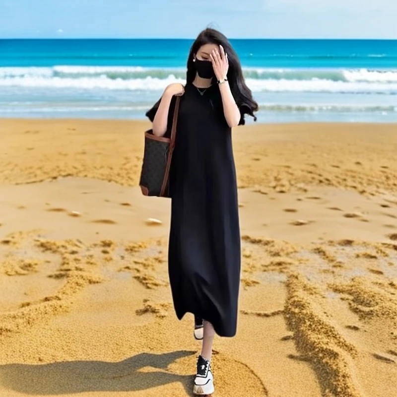 高级感懒人裙夏秋季短袖宽松中长款韩版气质显瘦连衣裙宽松连衣裙
