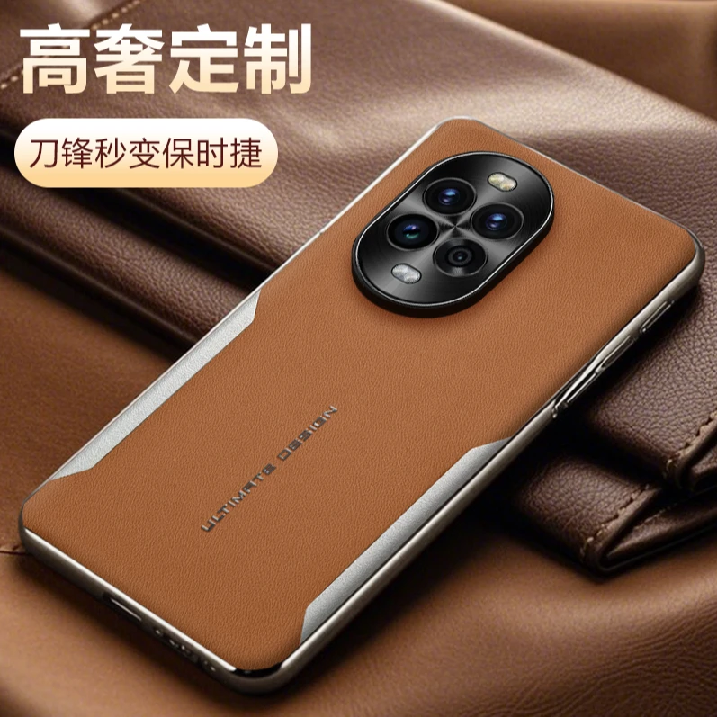 适用华为nova13手机壳 nova13pro电镀素皮全包保护套高端商务防摔