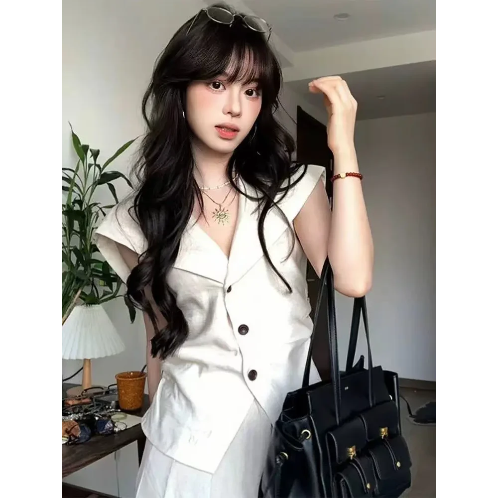 高智感穿搭v领海军领马甲背心女夏季老钱风气质收腰显瘦无袖上衣