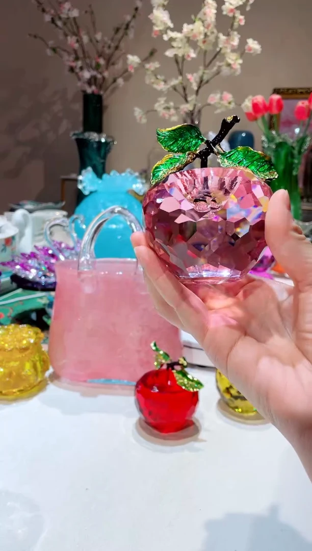【闪购商品】琉璃手工艺品粉色水晶苹果