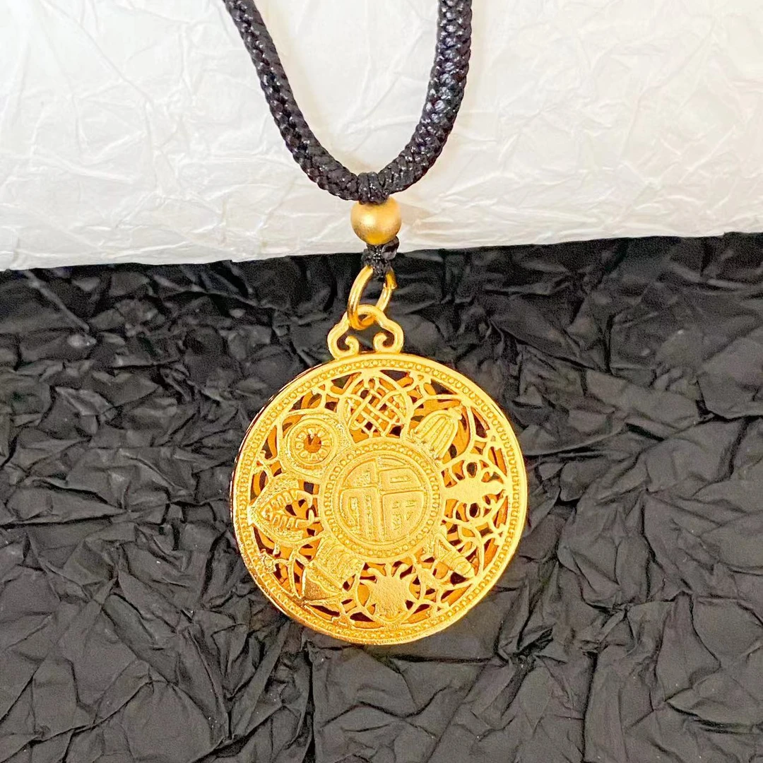 铜合金吊坠 古法八宝罗盘吊坠时尚国潮精美双面镂空挂坠