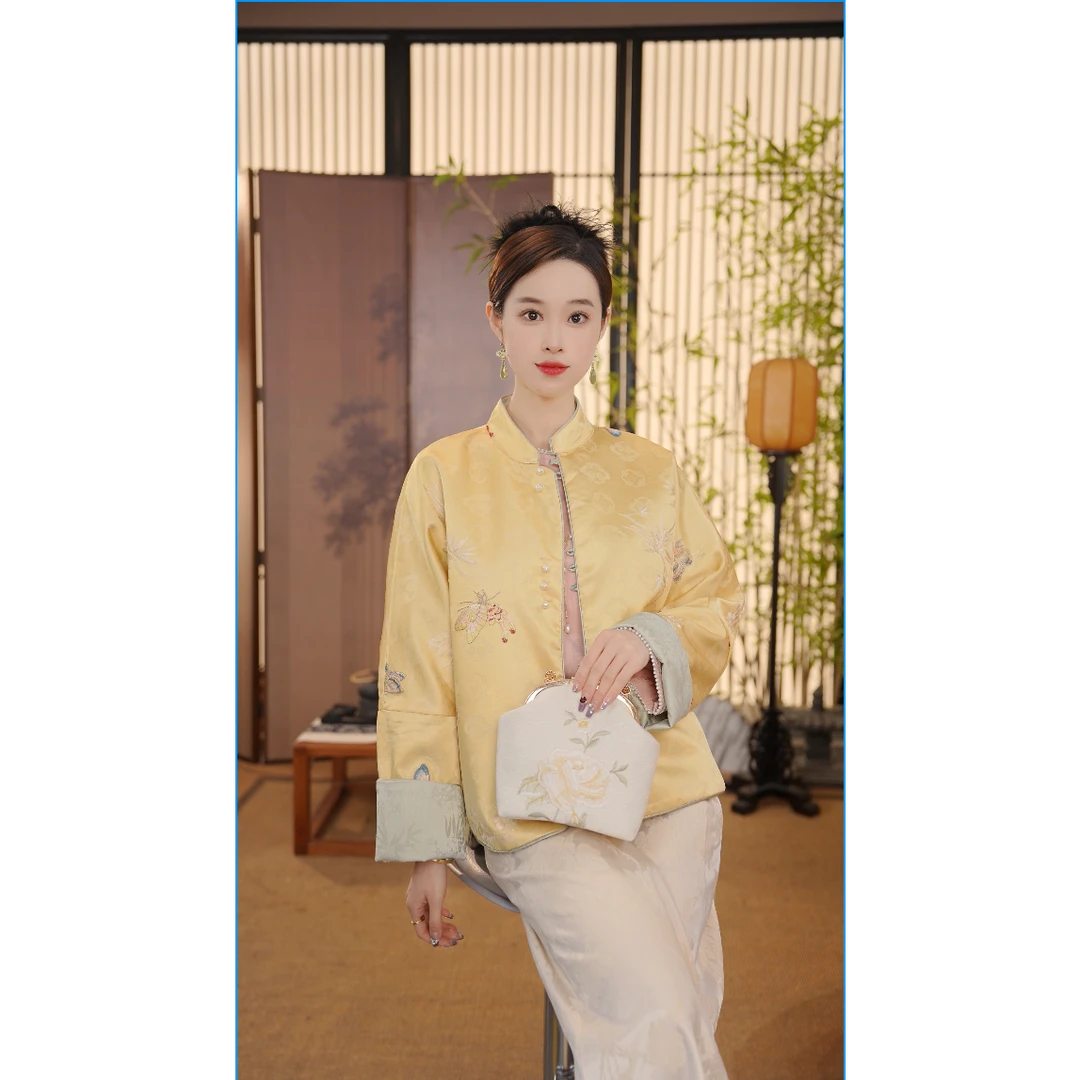 CJ【蝴蝶花】2025年早春新款立领国风盘扣百搭提花外套FA20021320