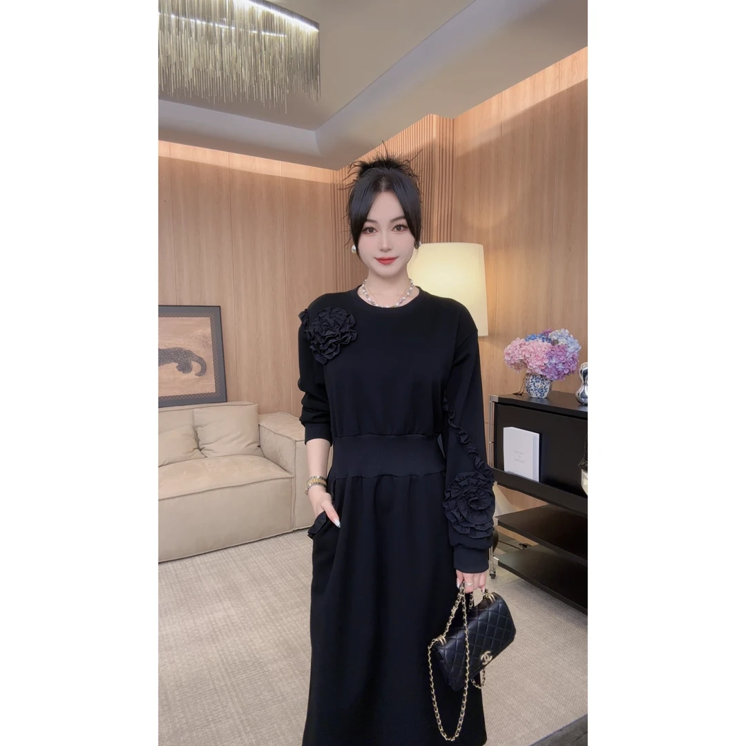 6827 鱼鱼严选爆款高级感手工设计感收腰显瘦大码胖MM 连衣裙