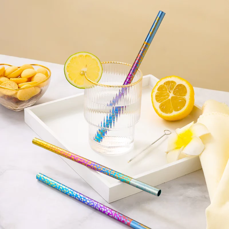 纯钛彩钛吸管创意彩色环保耐热家用可爱长柄加长