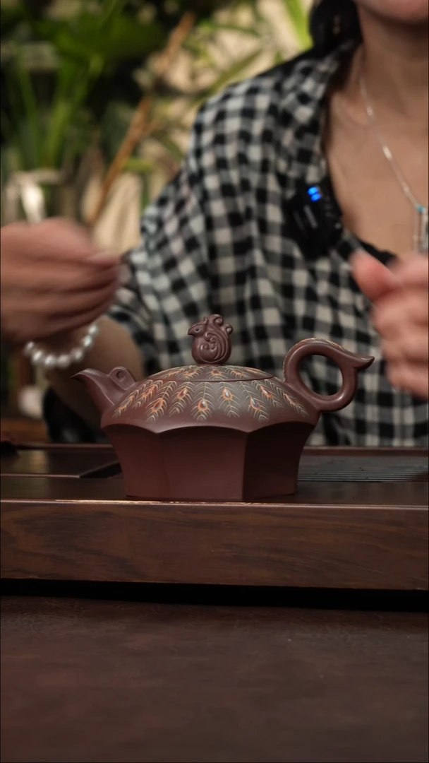 茶壶紫砂紫泥孔雀开屏