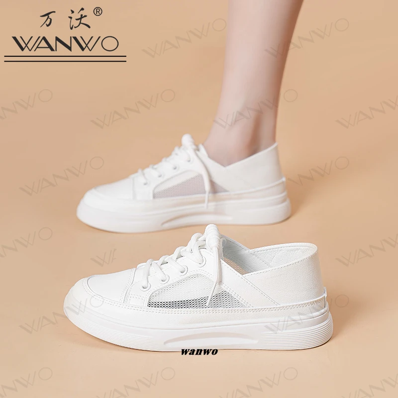 2025夏季新款小白鞋女透气网面运动休闲懒人鞋百搭一脚蹬网鞋
