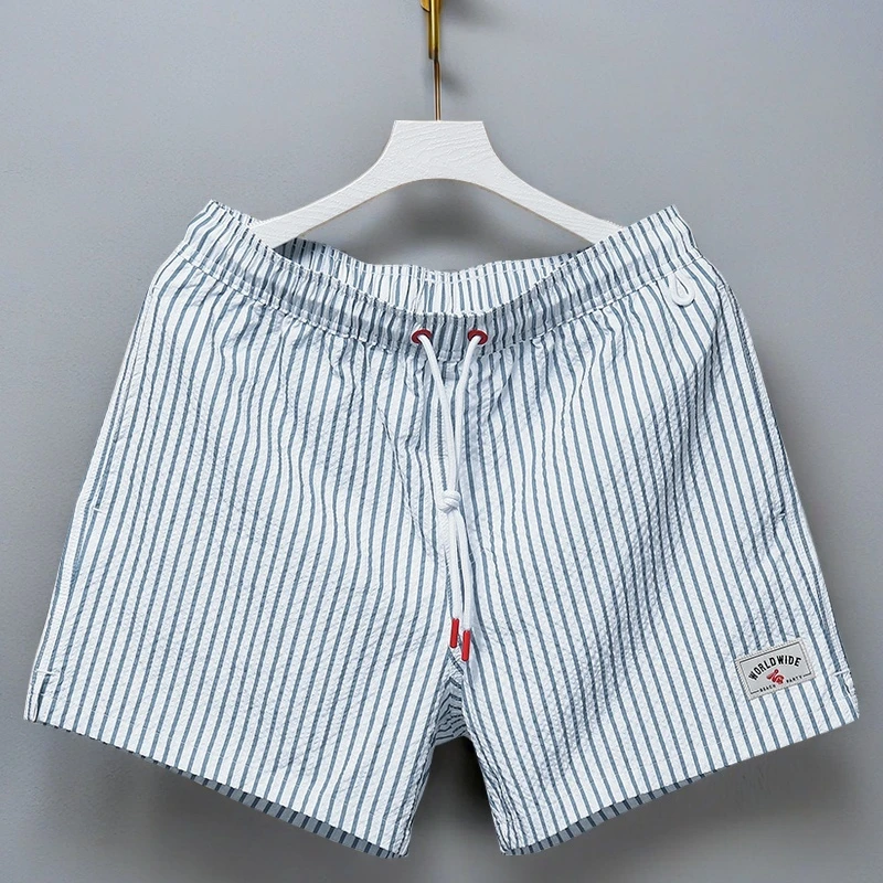 沙滩裤夏季条纹四分裤速干几何薄款短裤男士舒适透气裤子休闲运动