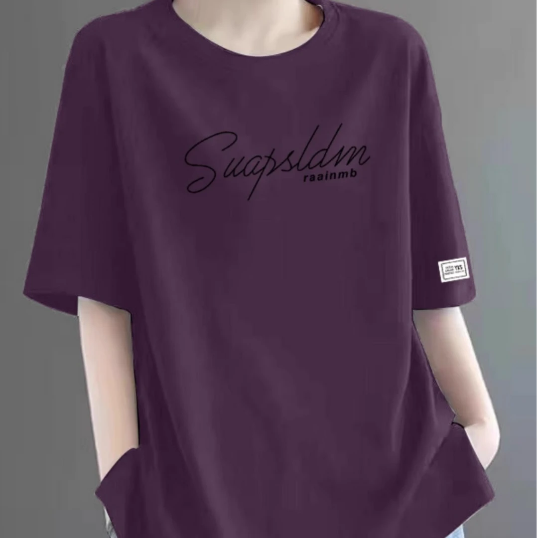 2025新款纯棉短袖t恤女夏装宽松大码显瘦胖mm遮肉正肩上衣打底衫