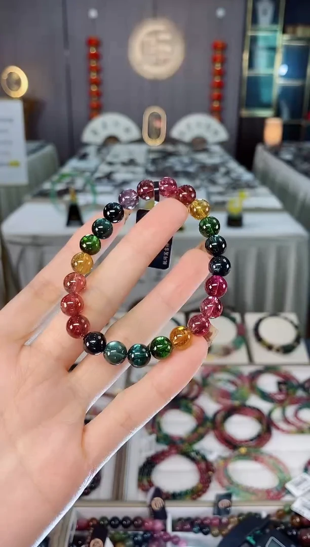 未镶嵌老矿碧玺色标单圈手串8mm+碧玺dan多样性发货一条