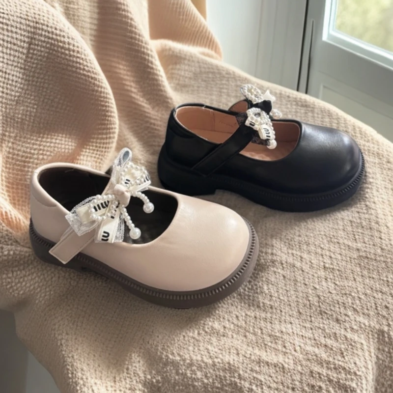 儿童秋季时尚洋气英伦风小女孩公主鞋软底蝴蝶结皮鞋227百搭