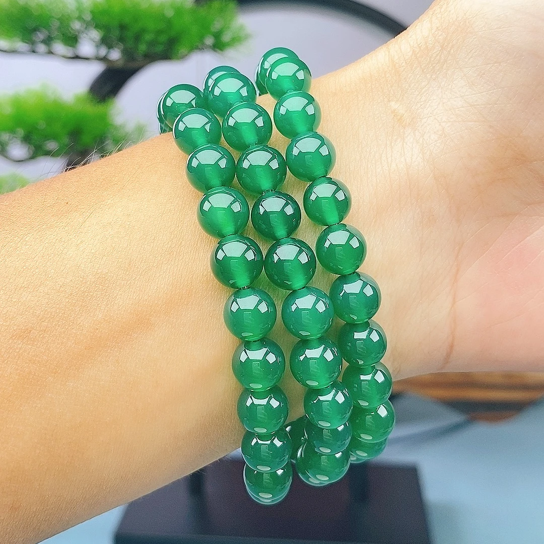绿玛瑙3圈多圈手串 祖母绿项链 三圈手串手链 天然玉石 冰绿手串