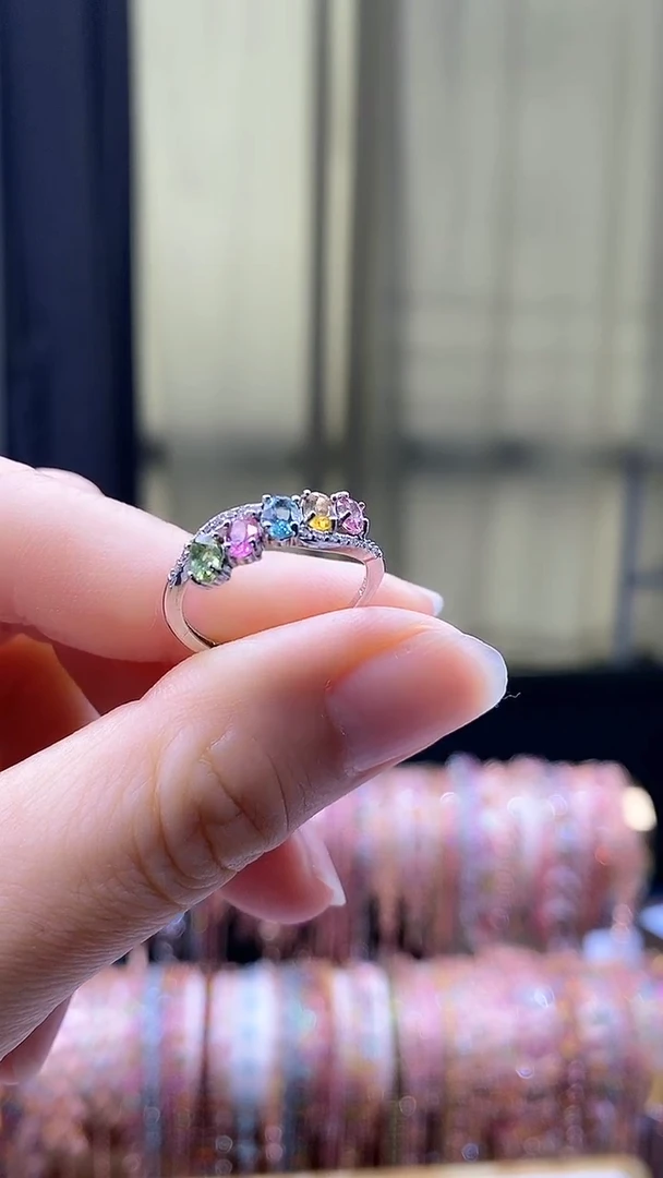 【闪购商品】碧玺戒指银S925镶嵌6666666