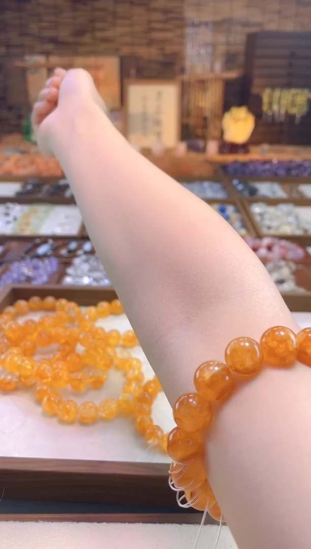 水晶手链合金H-021黄金胶花（深）