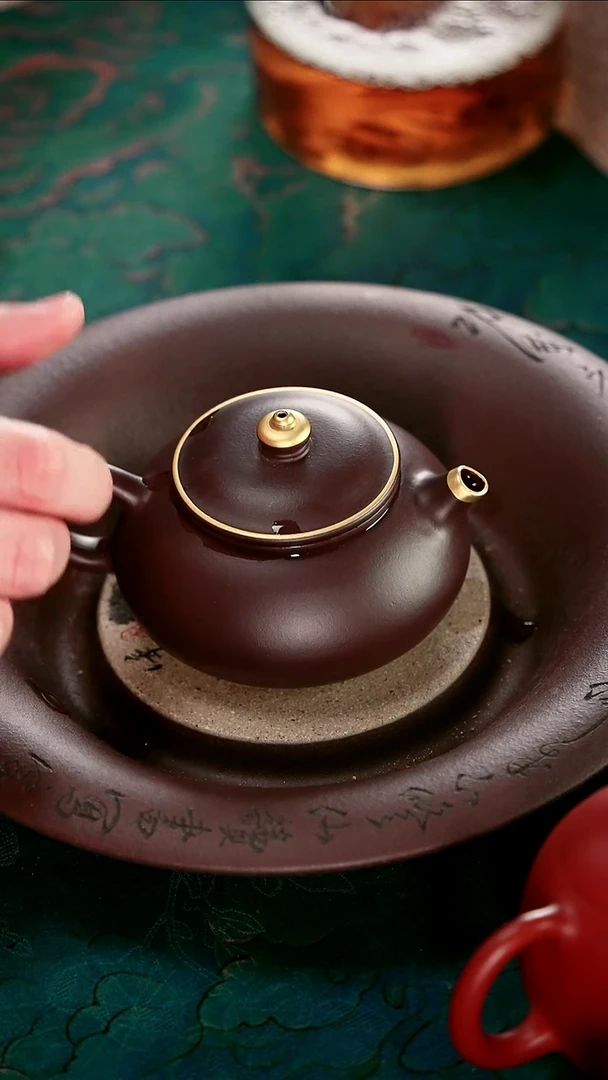 茶壶紫砂四号井茄皮紫泥描金小寒江