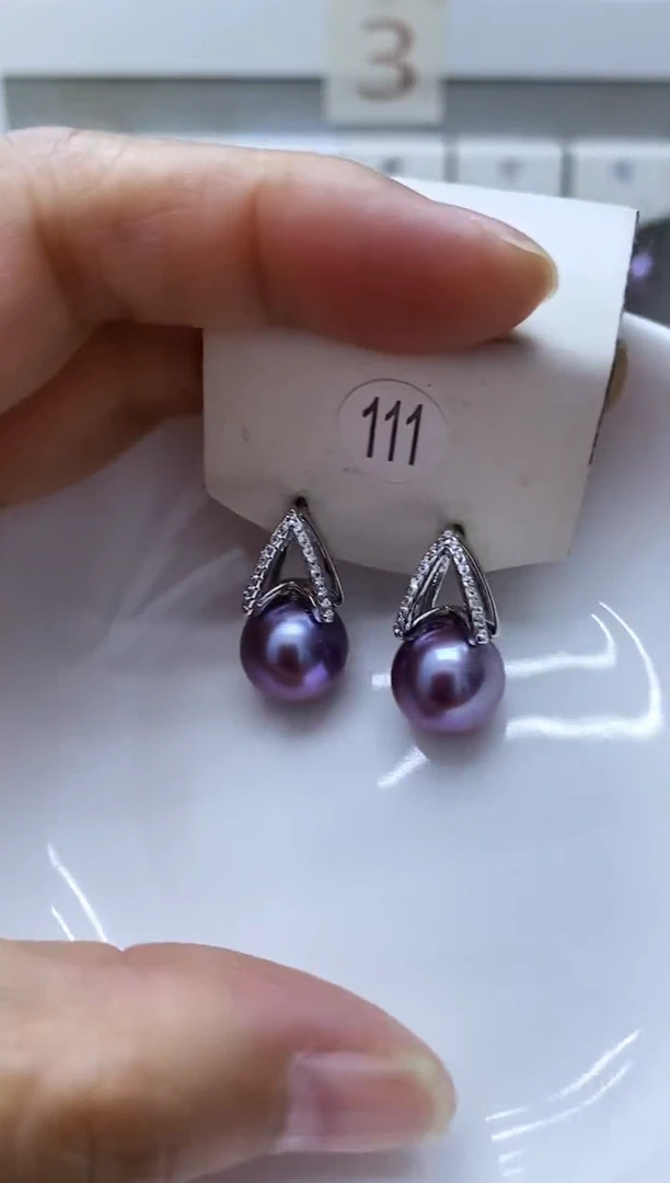 银S925镶嵌淡水珍珠耳饰111