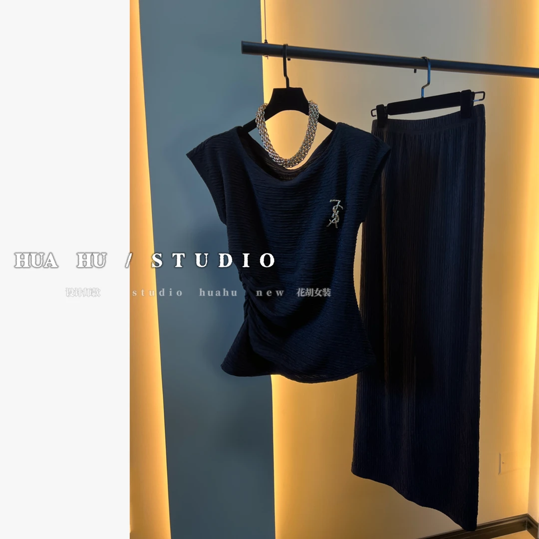 【旧梦苏黎】 独立设计师款  斜肩/正肩上衣（两种穿法）➕直筒半身裙