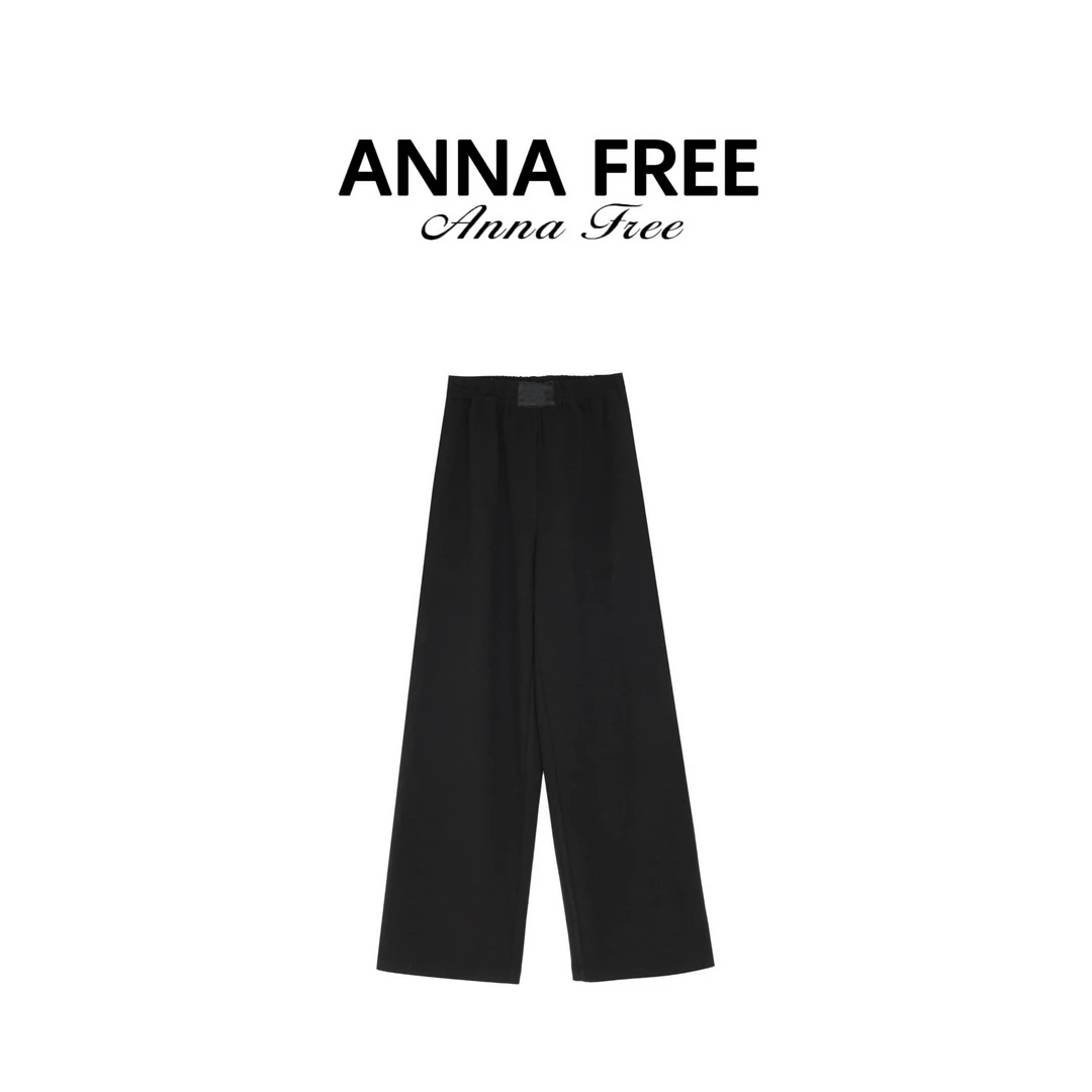 ANNA FREE 秋冬黑色休闲直筒宽松显瘦百搭设计师款长裤ZCK25965