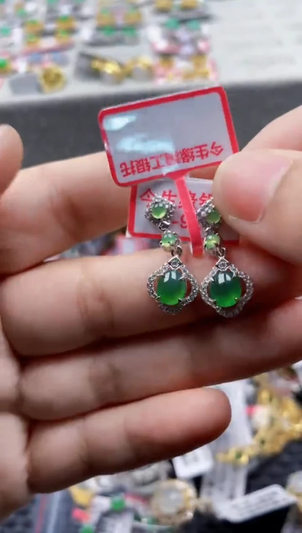 翡翠戒指银S925镶嵌4444---6