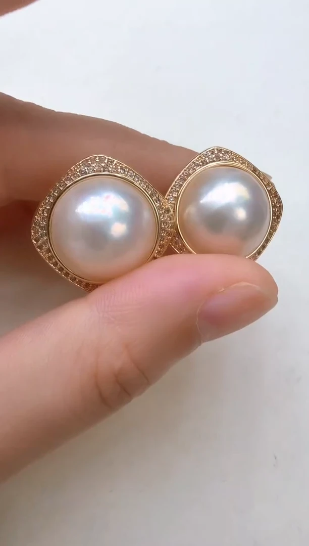 耳饰合金拼合珍珠（马贝珠）四方金色