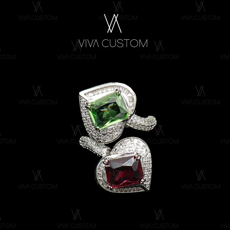 铜合金合成锆石戒指 奢华心形镶嵌戒指