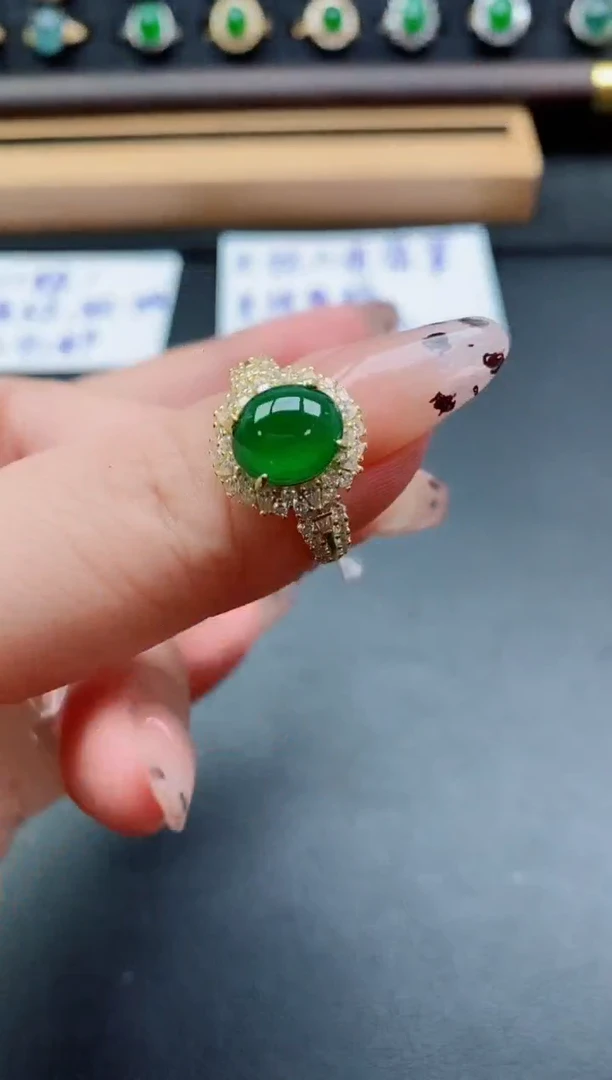 银S925镶嵌戒指翡翠1