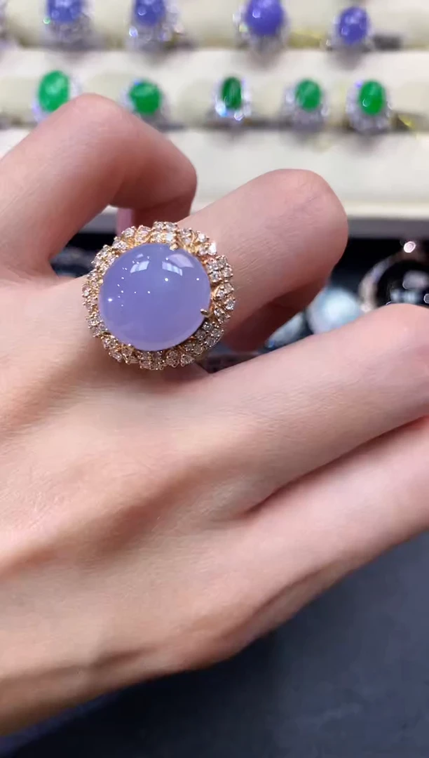 【闪购商品】翡翠戒指18K金镶嵌a246紫货有色差