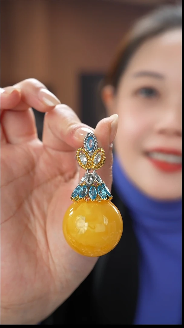 琥珀吊坠(不含链)未镶嵌精品蜜蜡圆珠吊坠