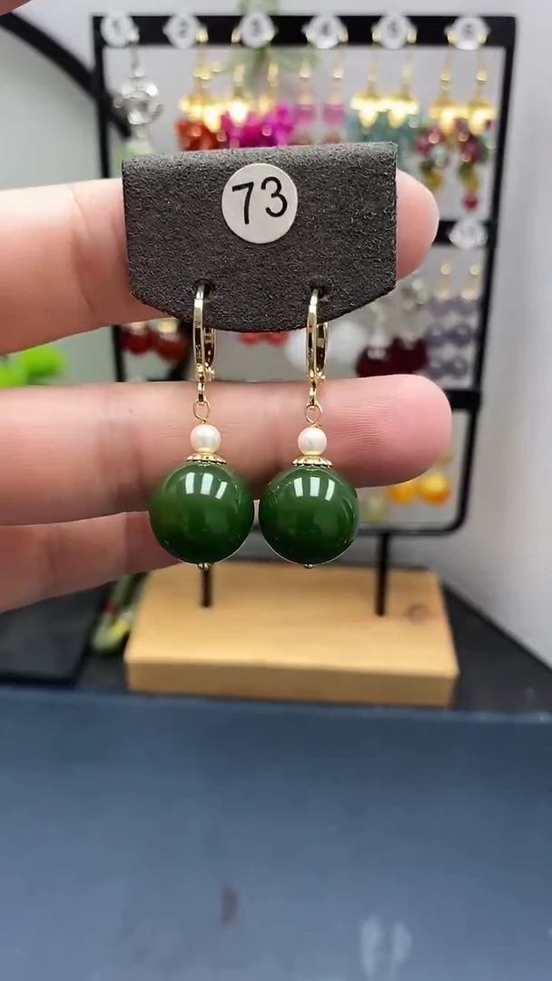 和田玉银S925镀金镶嵌耳饰尺寸14mm耳扣04