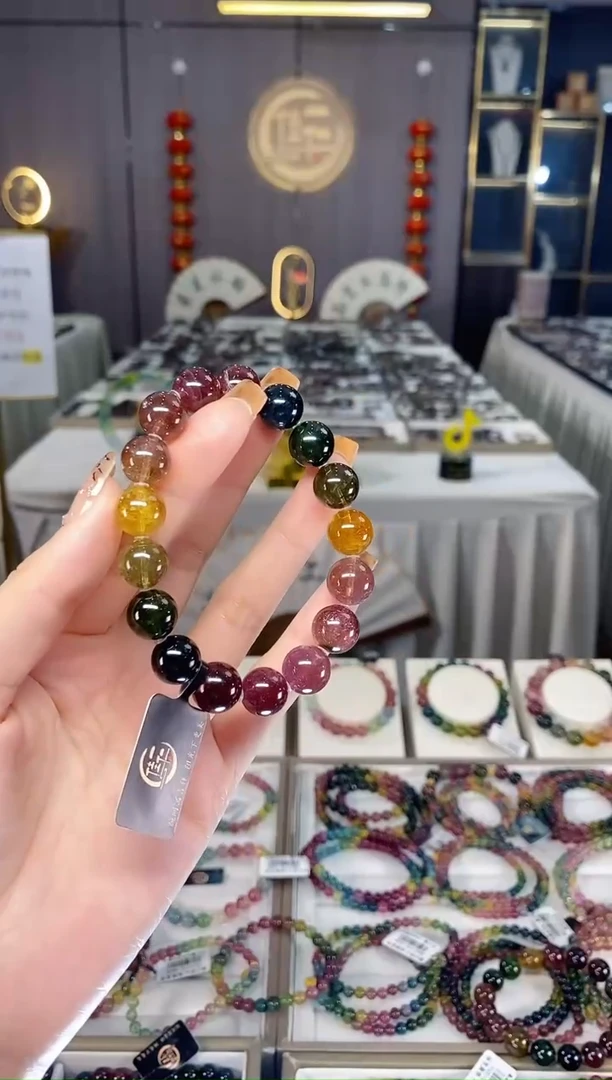 未镶嵌老矿碧玺色标彩虹单圈手串11mm+碧玺dan多样性发货一条