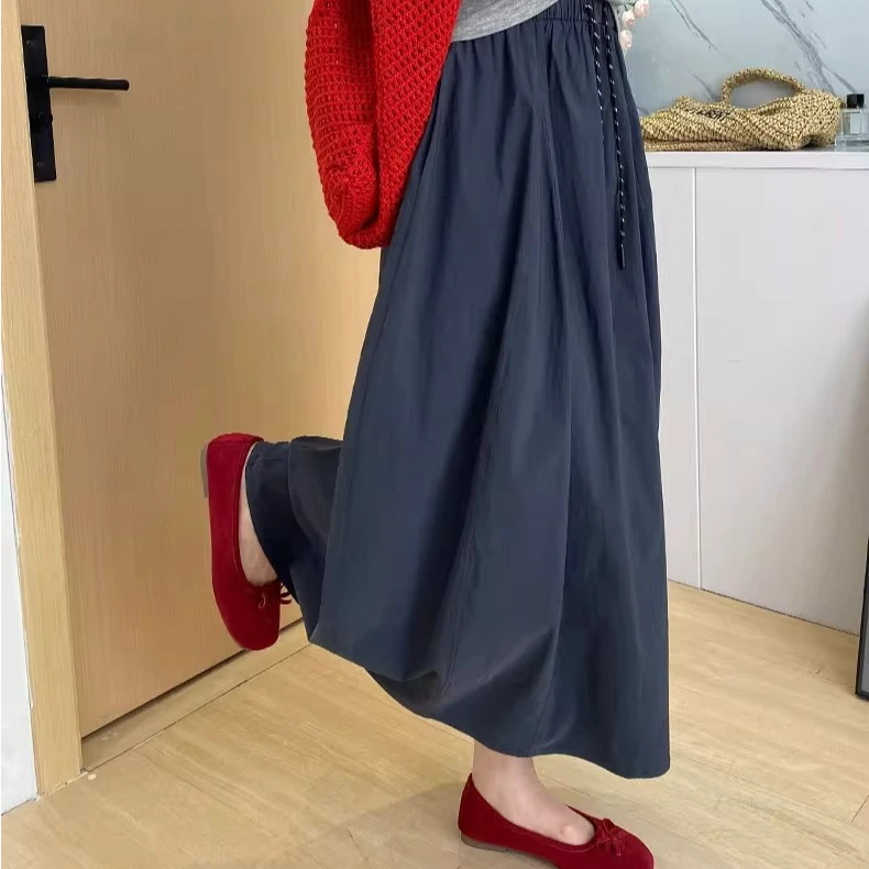 藏青色工装裙女2025新款夏季高腰a字长裙南瓜裙小个子山本半身裙