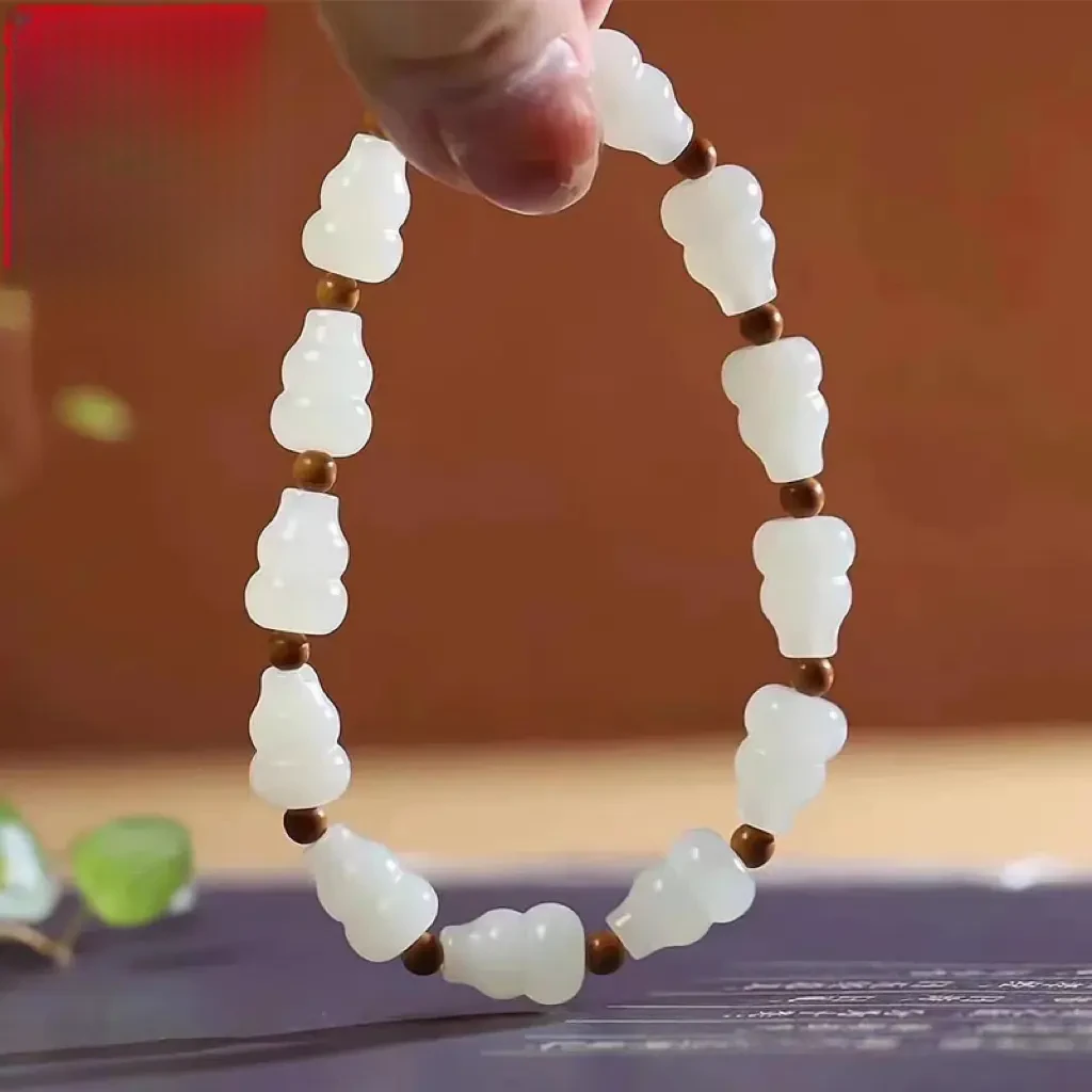 天然和田白玉小葫芦手链女款福禄双全玉石手串单圈珠链保真正品