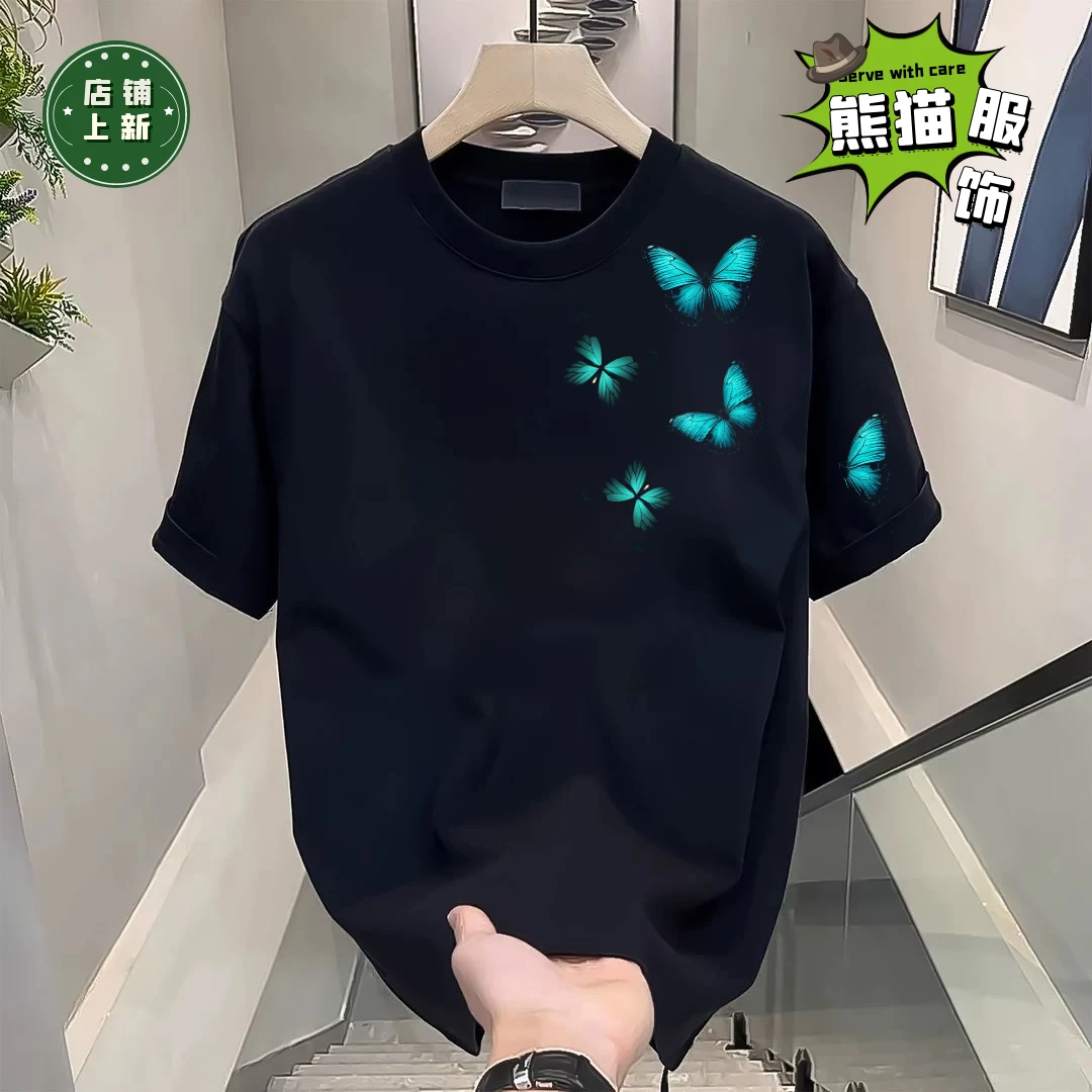 夏季高质量轻奢重磅纯棉T恤国风潮流新款印花夏季休闲百搭圆领T恤